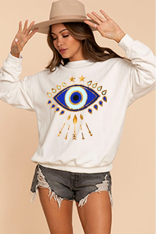 STYLED BY ALX COUTURE MIAMI BOUTIQUE WOMENS TOP WHITE White Aztec Mix Match Print Sweatshirt