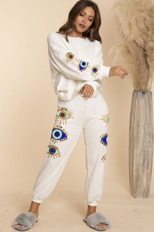 STYLED BY ALX COUTURE MIAMI BOUTIQUE WOMENS SWEATSHIRT WHITE Off White Aztec Mix Match On Sweatshirt