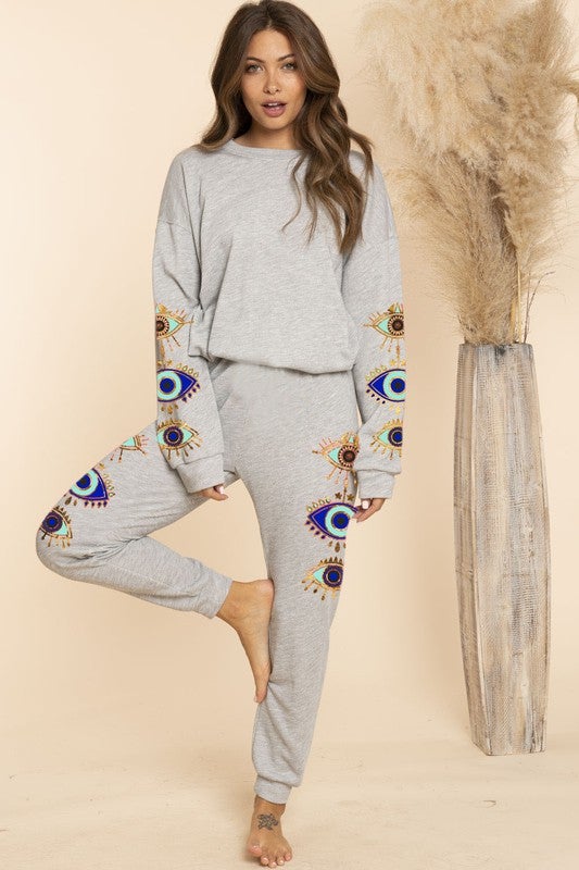 STYLED BY ALX COUTURE MIAMI BOUTIQUE WOMENS SWEATSHIRT GREY Grey Aztec Mix Match On Sweatshirt