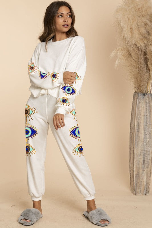 STYLED BY ALX COUTURE MIAMI BOUTIQUE WOMENS PANTS WHITE White Aztec Mix Match Pants