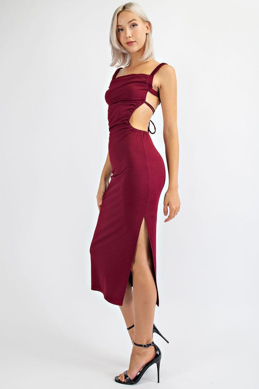 STYLED BY ALX COUTURE MIAMI BOUTIQUE WOMENS DRESS BURGUNDY Burgundy Open Back Long Dress
