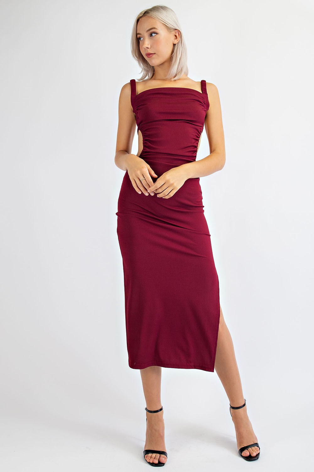 STYLED BY ALX COUTURE MIAMI BOUTIQUE WOMENS DRESS BURGUNDY Burgundy Open Back Long Dress