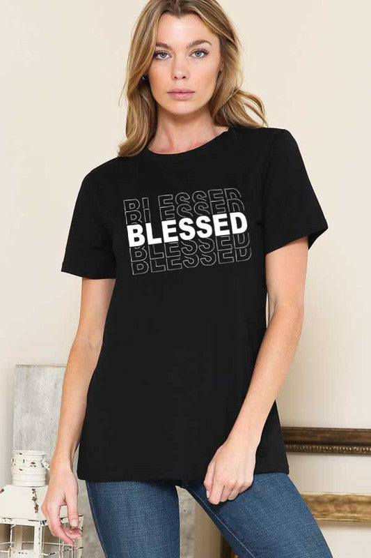 STYLED BY ALX COUTURE MIAMI BOUTIQUE WOMENS TSHIRT BLACK Black Blessed Graphic Tee
