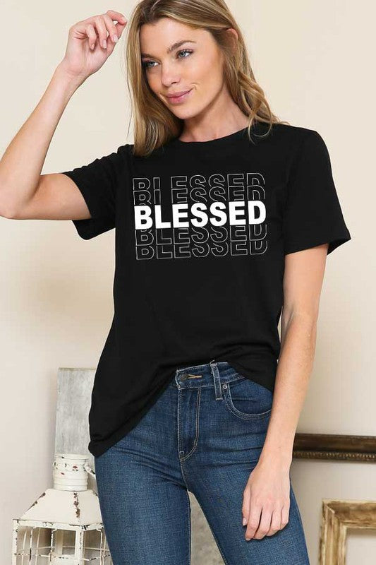 STYLED BY ALX COUTURE MIAMI BOUTIQUE WOMENS TSHIRT BLACK Black Blessed Graphic Tee