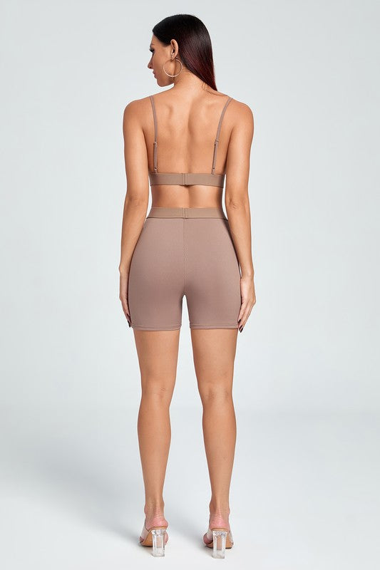 STYLED BY ALX COUTURE MIAMI BOUTIQUE Khaki Workout Short Sets