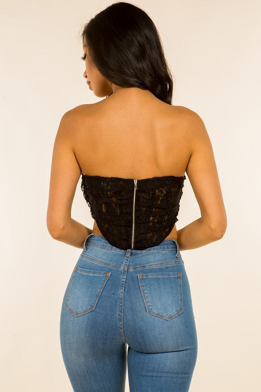 STYLED BY ALX COUTURE MIAMI BOUTIQUE Black Floral Lace Bustier Crop Top