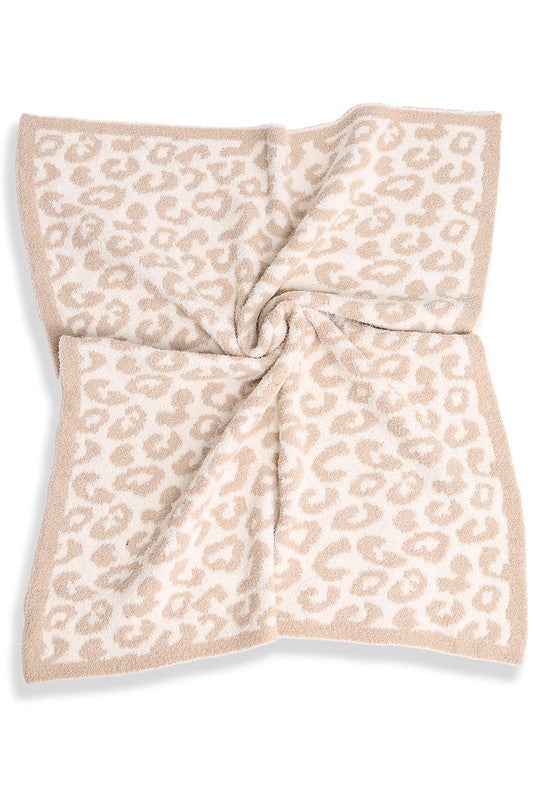 STYLED BY ALX COUTURE MIAMI BOUTIQUE Beige Kids Leopard Print Soft Throw Blanket
