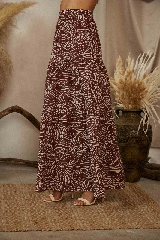 STYLED BY ALX COUTURE MIAMI BOUTIQUE WOMENS SKIRT BROWN Brown Abstract Banding Waist Maxi Skirt 