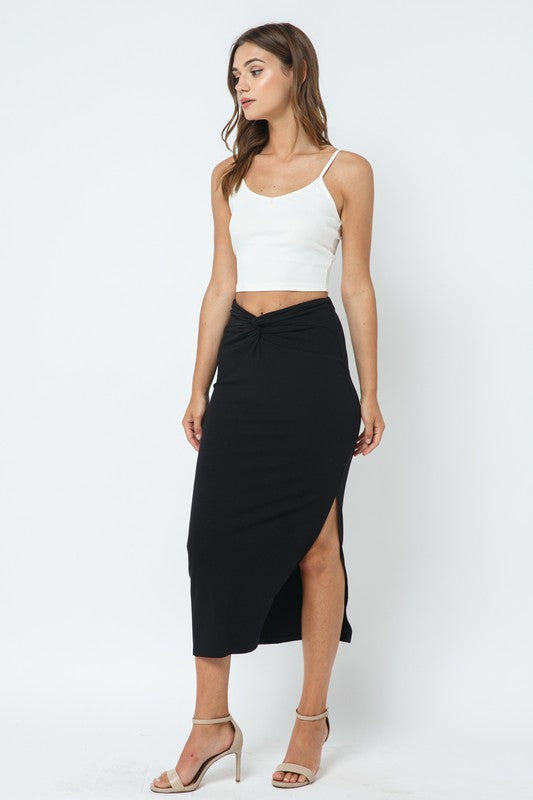 STYLED BY ALX COUTURE MIAMI BOUTIQUE WOMENS SKIRT BLACK Black Mid Bodycon Front Twist Skirt
