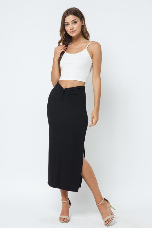 STYLED BY ALX COUTURE MIAMI BOUTIQUE WOMENS SKIRT BLACK Black Mid Bodycon Front Twist Skirt