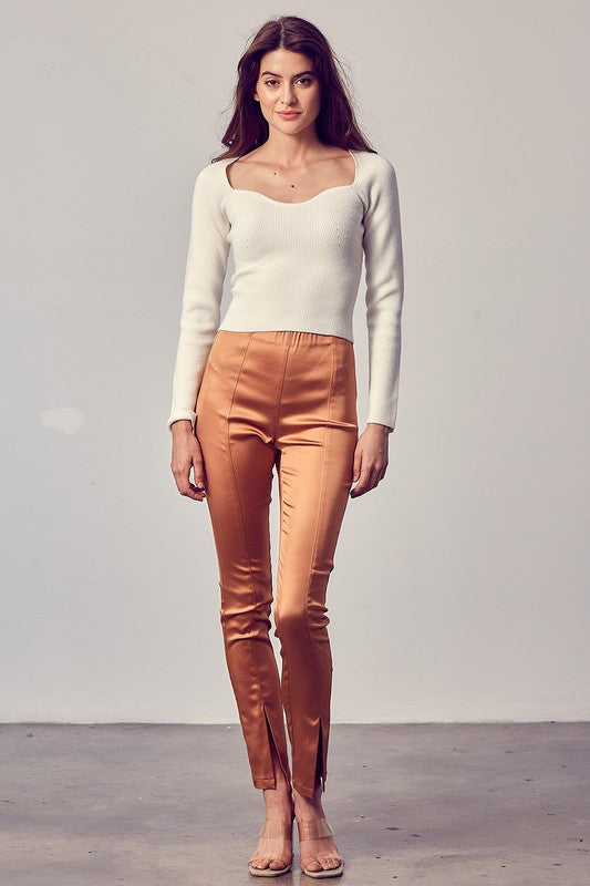 STYLED BY ALX COUTURE MIAMI BOUTIQUE WOMENS PANTS CARAMEL Caramel Front Slit Skinny Pants