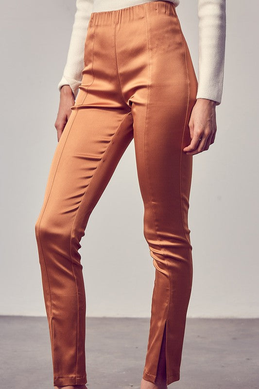 STYLED BY ALX COUTURE MIAMI BOUTIQUE WOMENS PANTS CARAMEL Caramel Front Slit Skinny Pants
