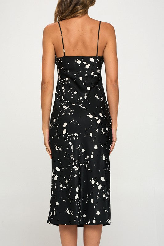 STYLED BY ALX COUTURE MIAMI BOUTIQUE WOMENS DRESS BLACK Black Paint Splatter Cowl Neck Dress