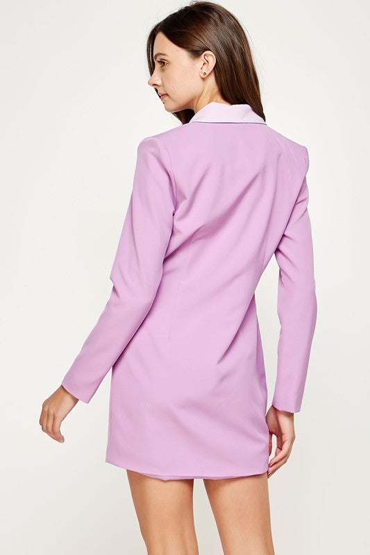 STYLED BY ALX COUTURE MIAMI BOUTIQUE Lilac Color Block Blazer Tuxedo Dress