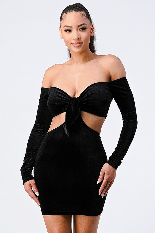 Black Velvet Off Shoulder Mini Dress 