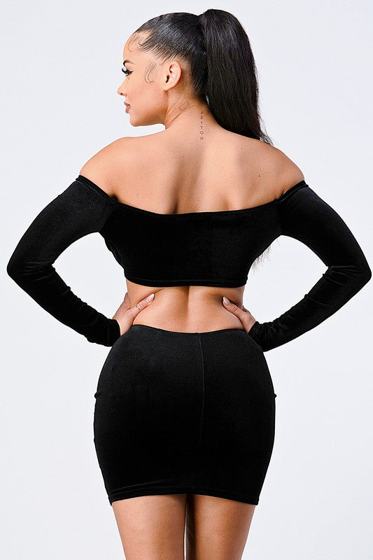 Black Velvet Off Shoulder Mini Dress 