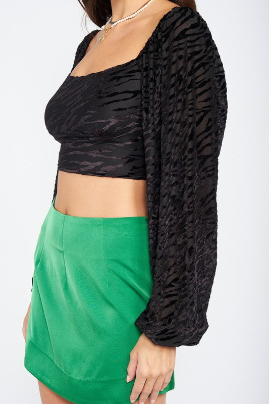 STYLED BY ALX COUTURE MIAMI BOUTIQUE WOMENS TOP BLACK Black Zebra Square Neck Crop Top