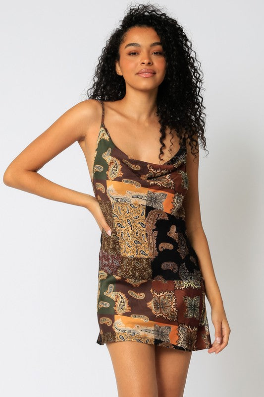 STYLED BY ALX COUTURE MIAMI BOUTIQUE WOMENS DRESS BROWN Brown Tapestry Tank Dress