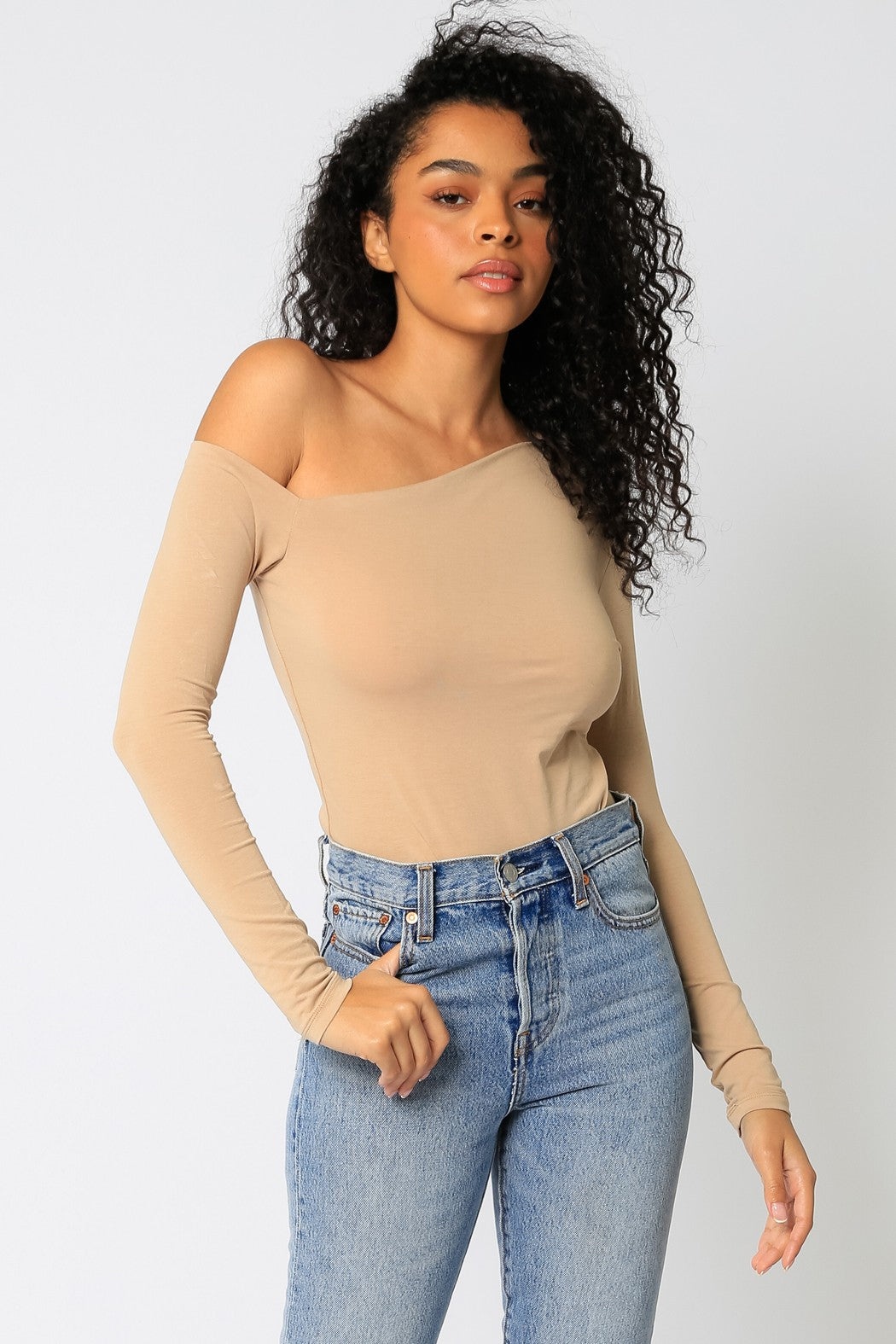 STYLED BY ALX COUTURE MIAMI BOUTIQUE TOP KHAKI Khaki Off Shoulder Fitted Top