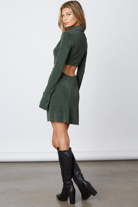 Olive Long Sleeve Button Down Dress