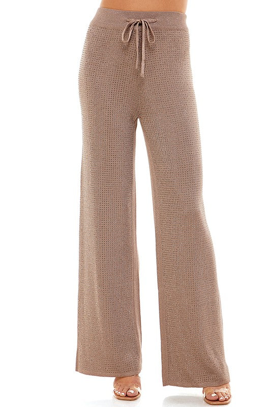 STYLED BY ALX COUTURE MIAMI BOUTIQUE WOMENS PANTS MAUVE Mauve Wide Leg Pant With Rhinestones