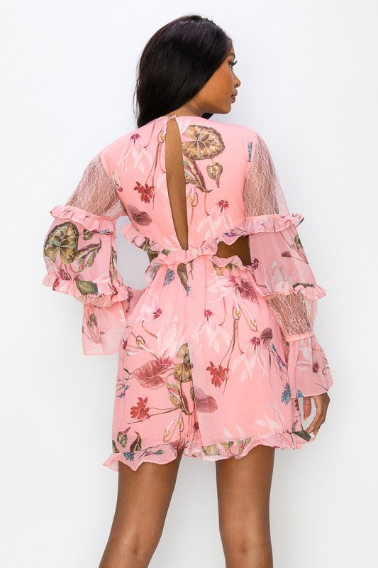 STYLED BY ALX COUTURE MIAMI BOUTIQUE Coral Floral Side Open Romper