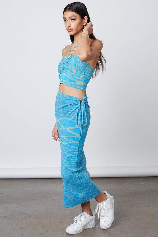 STYLED BY ALX COUTURE MIAMI BOUTIQUE WOMENS SKIRT BLUE Blue Space Dye Midi Length Skirt