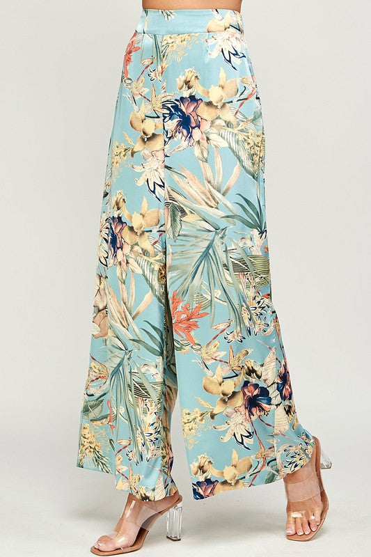 STYLED BY ALX COUTURE MIAMI BOUTIQUE WOMENS Blue Tropical Print Palazzo Pants