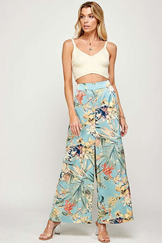 STYLED BY ALX COUTURE MIAMI BOUTIQUE WOMENS Blue Tropical Print Palazzo Pants