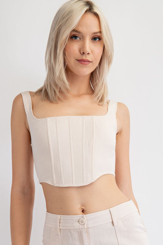 styled by alx couture miami boutique Linen Blend Corset Crop Top