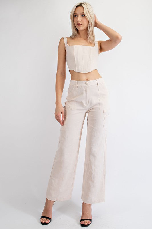 styled by alx couture miami boutique Linen Blend Corset Crop Top