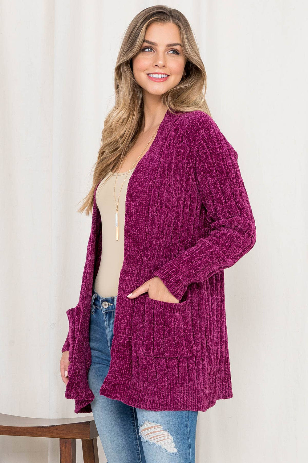 STYLED BY ALX COUTURE MIAMI BOUTIQUE WOMENS CARDIGAN PLUM Plum Open Cardigan