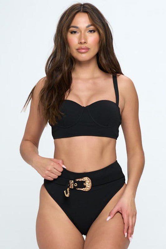 STYLED BY ALX COUTURE MIAMI BOUTIQUE Black Underwire Two Piece Bikini Swimsuit