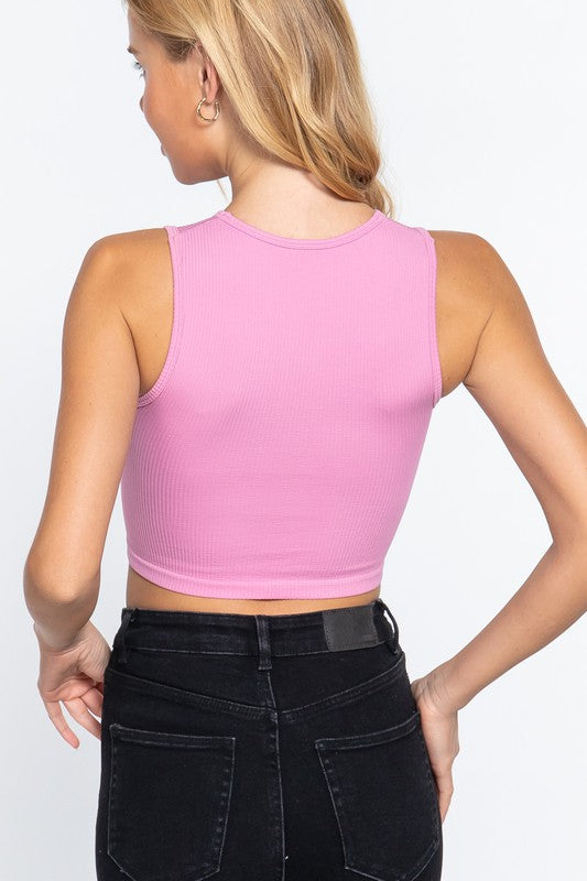 STYLED BY ALX COUTURE MIAMI BOUTIQUE Round Neck Seamless Knit Tank Top