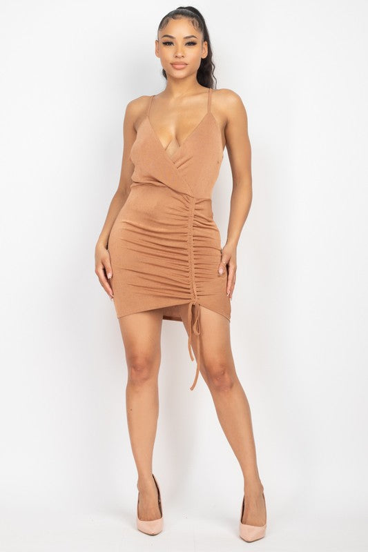 STYLED BY ALX COUTURE MIAMI BOUTIQUE WOMENS Surplice Cami Drawstring Dress