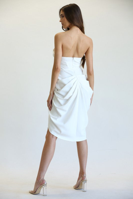 STYLED BY ALX COUTURE MIAMI BOUTIQUE White Pleated Draped Skirt Dress