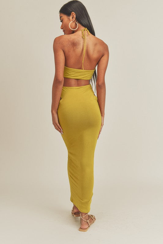 STYLED BY ALX COUTURE MIAMI BOUTIQUE Tea Mustard Cutout Maxi Dress