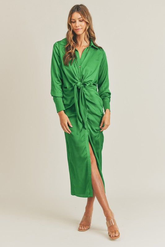 STYLED BY ALX COUTURE MIAMI BOUTIQUE Kelly Green Front Tie Midi Dress