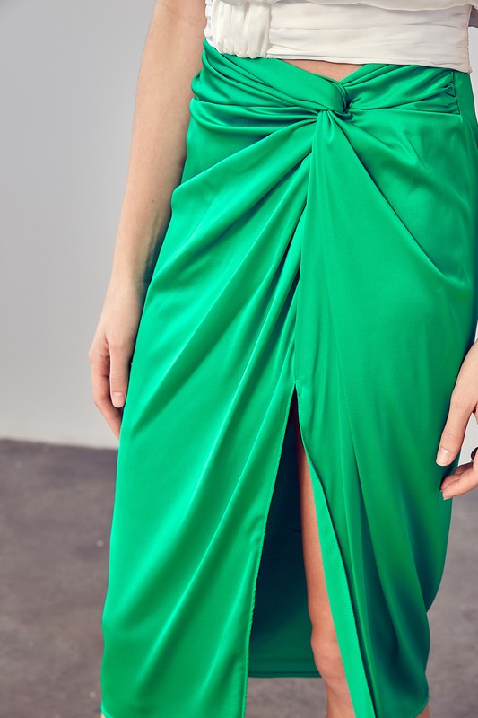 STYLED BY ALX COUTURE MIAMI BOUTIQUE Green Side Gathered Slit Skirt