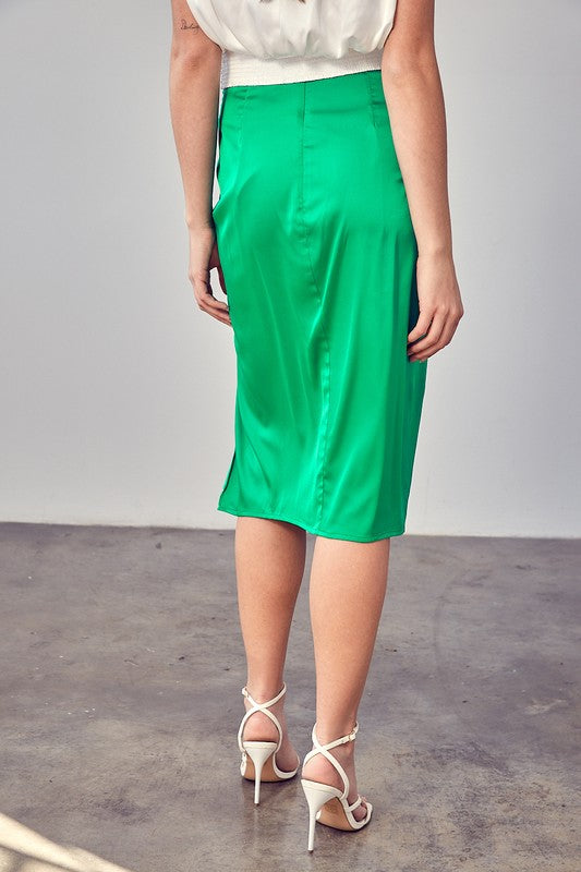 STYLED BY ALX COUTURE MIAMI BOUTIQUE Green Side Gathered Slit Skirt