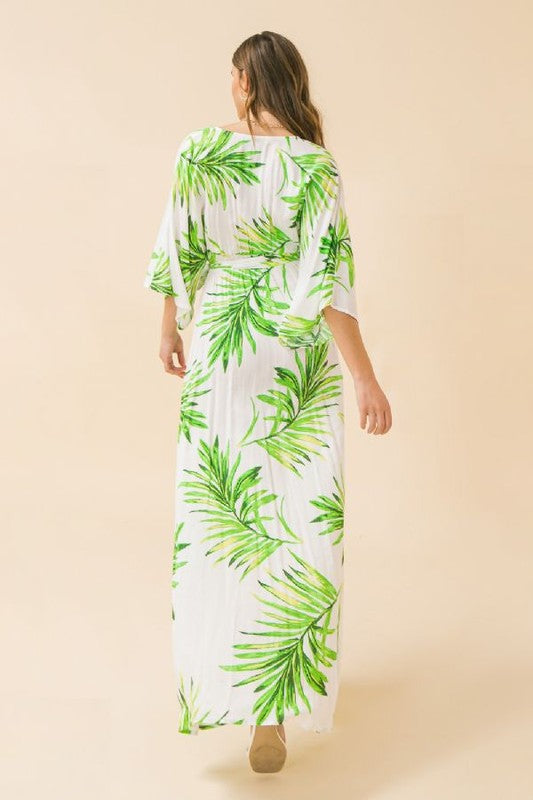 Ivory Green Floral Print Maxi Dress