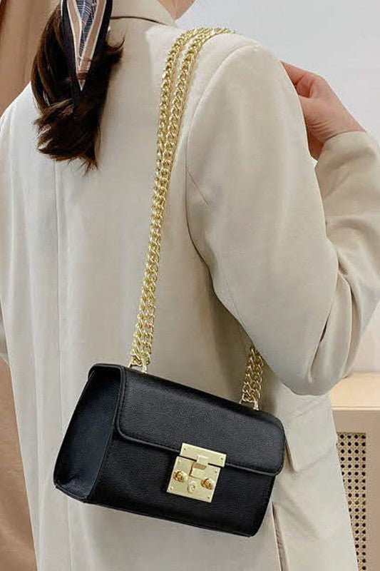 STYLED BY ALX COUTURE MIAMI BOUTIQUE Solid Color Lock Shoulder Bag