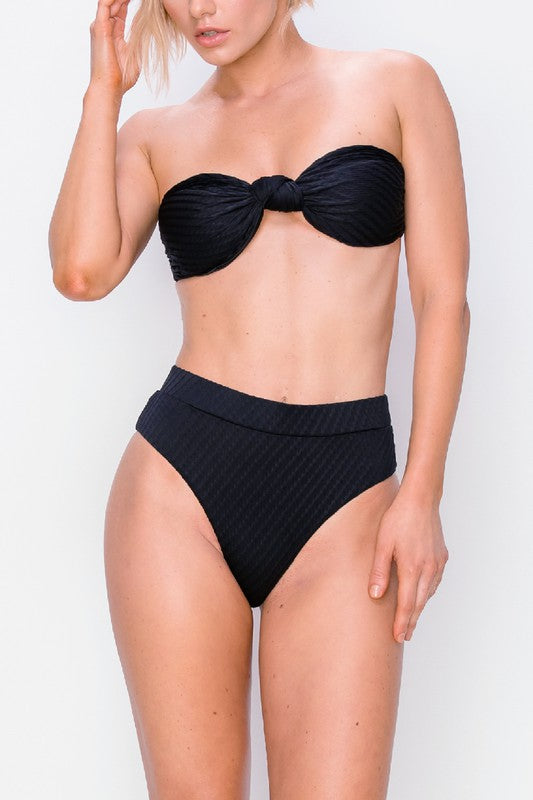 STYLED BY ALX COUTURE MIAMI BOUTIQUE Black Rosa Knot High Waisted Bikini Set