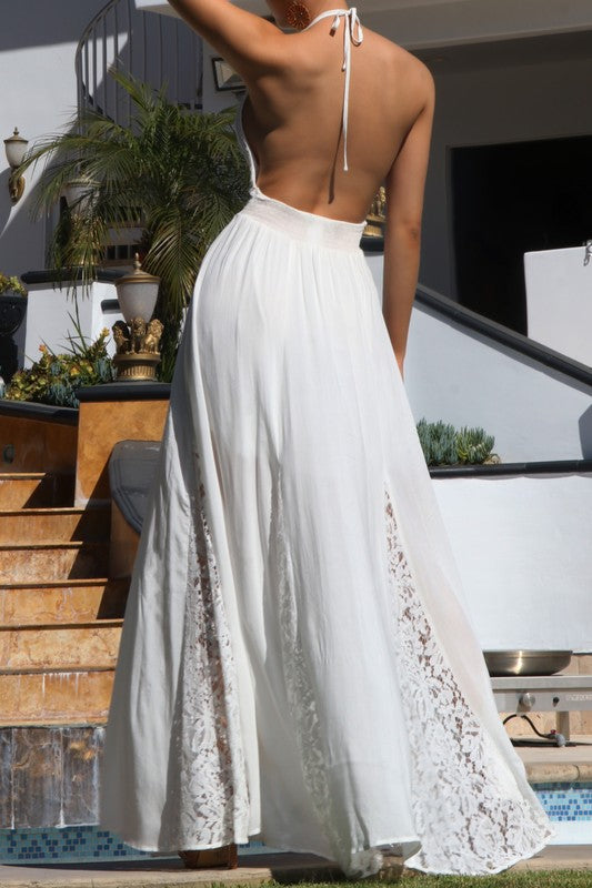STYLED BY ALX COUTURE MIAMI BOUTIQUE White Lace V Neck Maxi Dress