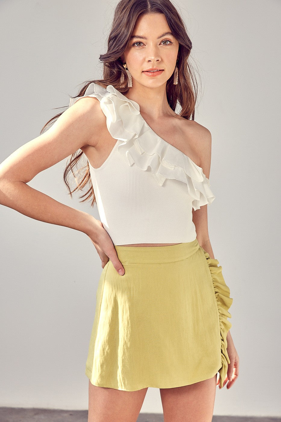 STYLED BY ALX COUTURE MIAMI BOUTIQUE White One Shoulder Knit Top