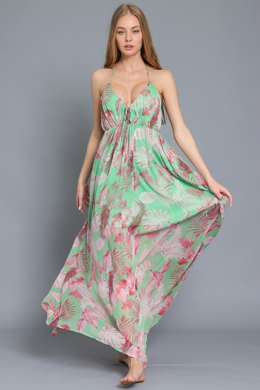 STYLED BY ALX COUTURE MIAMI BOUTIQUE Green Cross Back Strap Maxi Dress