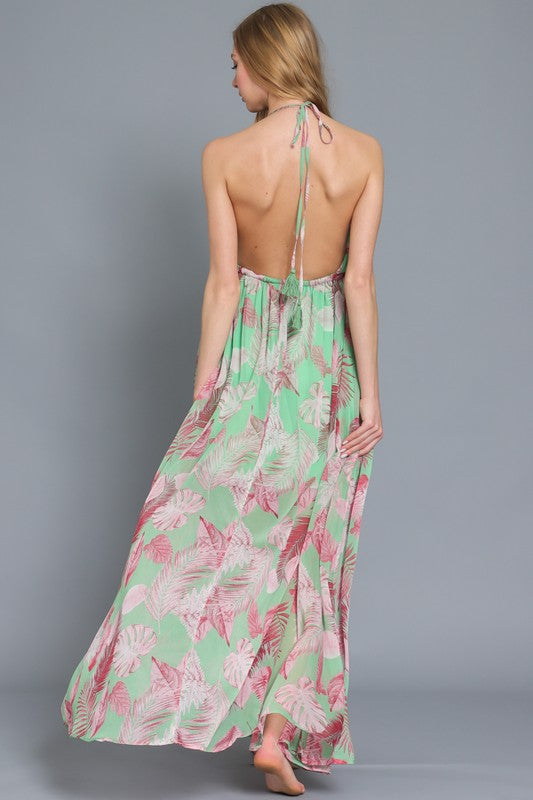STYLED BY ALX COUTURE MIAMI BOUTIQUE Green Cross Back Strap Maxi Dress