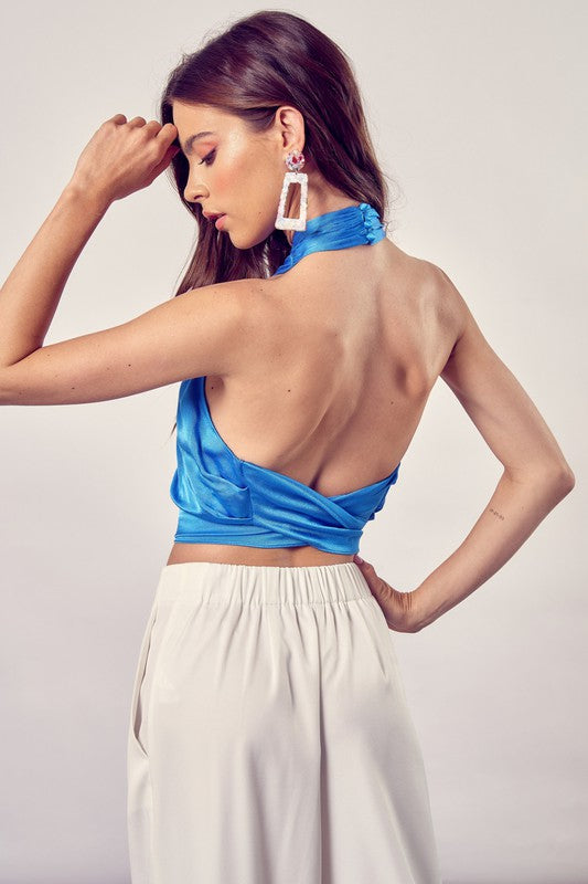 STYLED BY ALX COUTURE MIAMI BOUTIQUE Blue Cross Back Tie Top