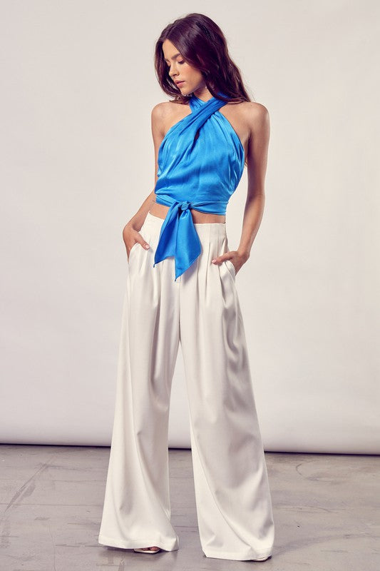 STYLED BY ALX COUTURE MIAMI BOUTIQUE Blue Cross Back Tie Top
