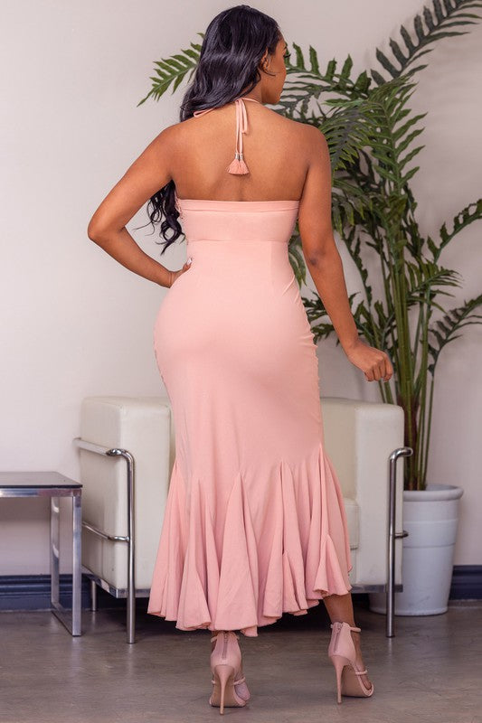 STYLED BY ALX COUTURE MIAMI BOUTIQUE Coral Bust Ruched Maxi Dress